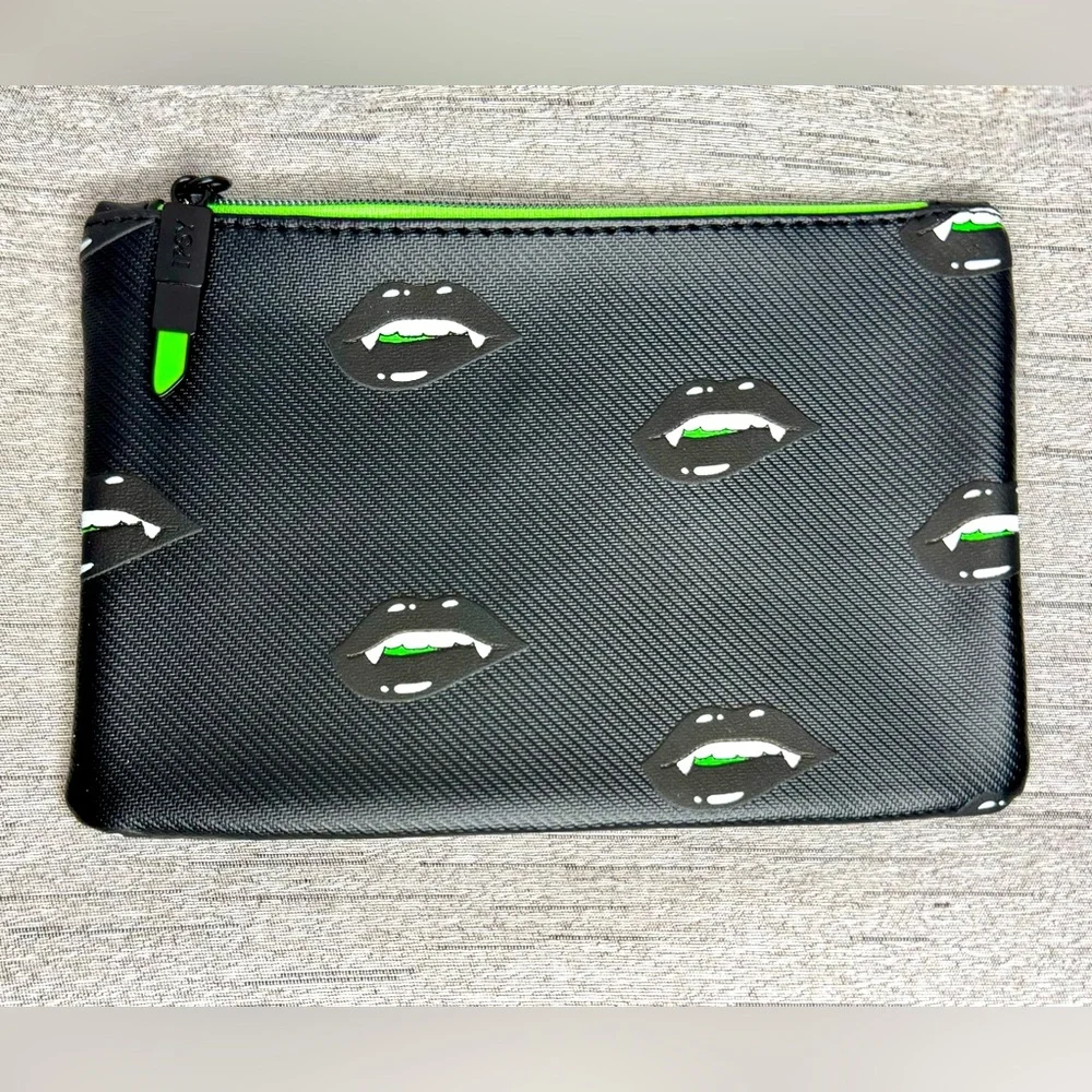 Ipsy NWOT Black & Green Vampire Lips - Makeup Pouch / Cosmetics Case - 7” x 5” - Picture 1 of 5